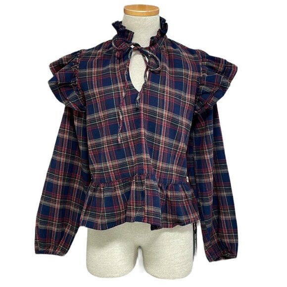 Blank NYC Shirt NWT On The Street Top Plaid Blue Red Size Medium M - Picture 1 of 6